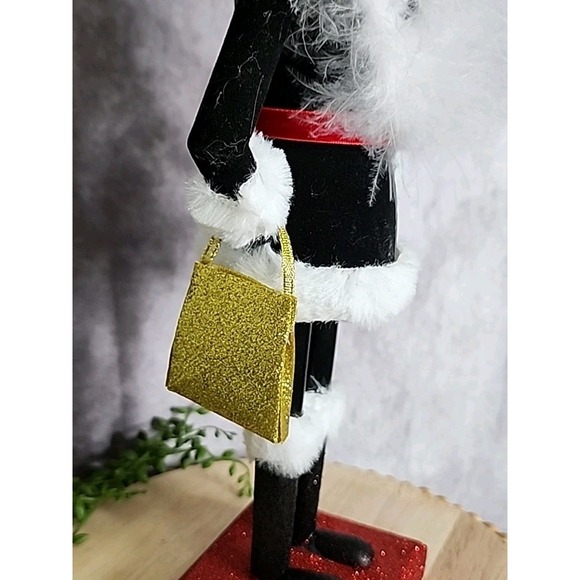 Shopper Lady Girl Nutcracker Black Dress Fur Hat Wood Shopping Christmas 14" NEW - Picture 7 of 9